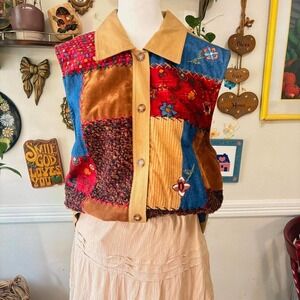 Vintage Stonebridge Patchwork Sleeveless Button Up Boho Western‎ Size 1X